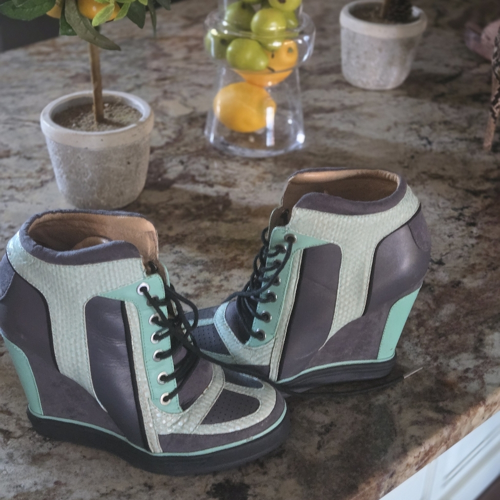 L.A.M.B. Various Shades Of Blue Wedge Sneakers